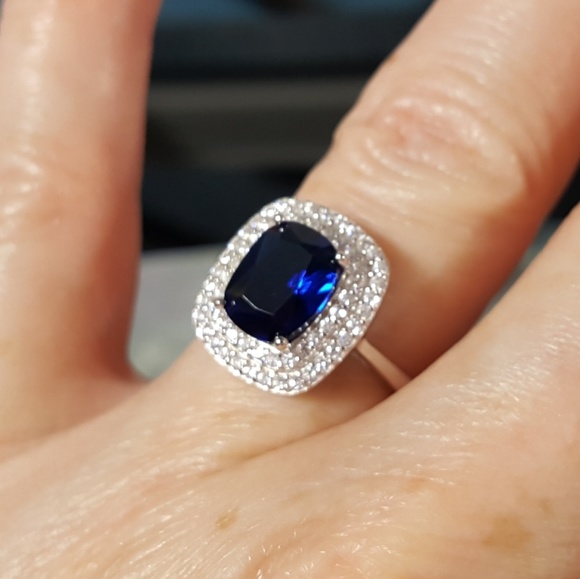 Dazzling Simulated Blue Sapphire Statement Ring - Picture 7 of 8